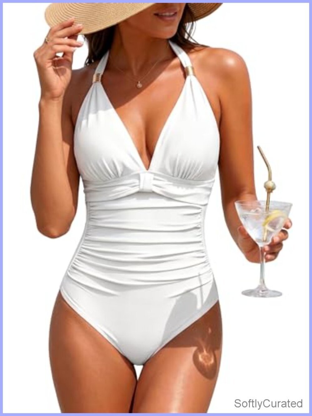 One Piece Tummy Control Swimwear Push Up Halter V-Neck Slimming Bathing Suit